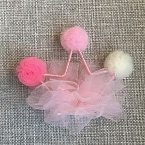 Tulle with Pom Poms Hair Clip, NEW